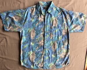 Vntg Revenge Shirtmakers Hawaiian Shirt Men L Fish Shells Cotton Blue AOP India